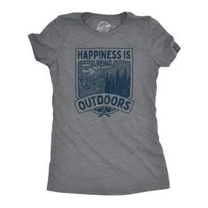 Womens Hapiness Is Being Outdoors T Shirt Funny Cool Nature Hiking Camping Lovers Tee for Ladies Funny Womens T Shirts Cute Vintage Fashion Casual Ladies T-Shirt Gift Funny Camping Top Women's Novelty Tees Dark Grey