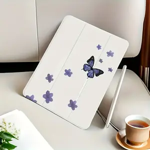 This purple butterfly and floral pattern case features an adjustable stand and pen holder, and is a foldable, non-slip TPU protective case suitable for Samsung, iPad mini, iPad Air, iPad Pro/iPad 10th and 11th generation iPads.