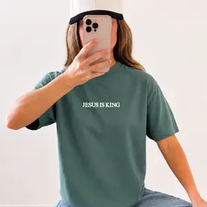Women's Casual Short-Sleeve Round Neck Jesus Is King Embroidered Comfort Colors T-Shirt