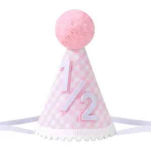 Half Birthday Hat- Adjustable 6 Month Milestone Cone Hat for Photo Shoot - 1/2 Party Hat Outfit for Girls/Boys