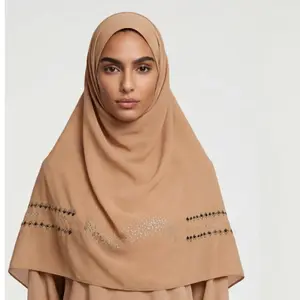 Embroidery  Scarf – Nude Beige-  Modest Headscarf – Handmade Muslim Hijab – Lightweight Soft Shawl for Women – Eid Gift