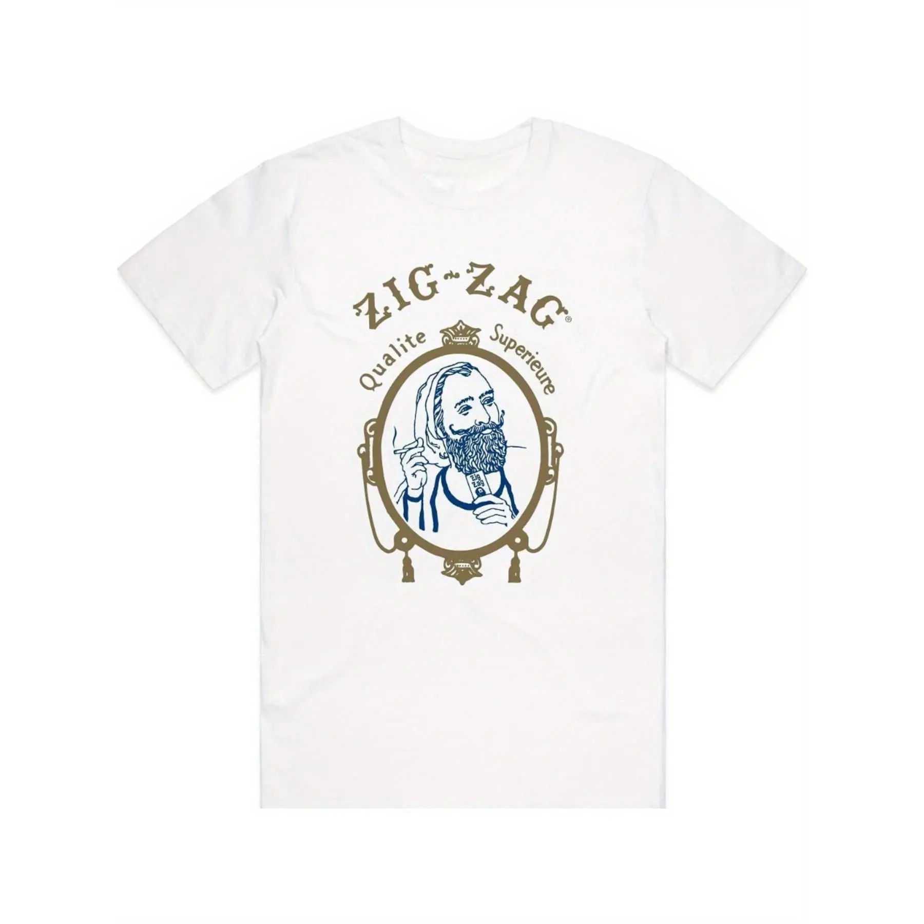 Men's Vintage Streetwear Menswear T-Shirt - 100% Cotton, Regular Fit, Round Neck Short-Sleeve, Retro Zig-Zag Graphic Print, Casual Sporty Chic Summer Top