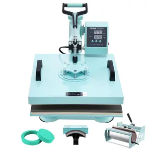 【Summervibes】VEVOR Heat Press Machine,  , 15 x 15 inch, 5 in 1 Heat Transfer Machine with 30 oz Tumbler Press, 360° Swing Away T-Shirt Pressing, Digital Precise Control, for T-Shirts/Mugs/Hats/Plates, Green