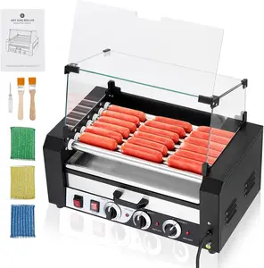 Roller Dog Machine, 18 Hot Dog Capacity 7 Rollers Sausage Grill, 1350W Stainless Steel hotdog roller grill and bun warmer, Glass Lid, Dual Temperature Control,Timer & Drip Tray for Party Home