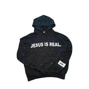 RHINESTONE JESUS IS REAL BLACK HOODIE