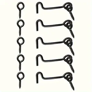 10pcs Cabin Hook and Eye Latch Gate Door, Swivel Window Latch Hook with Mounting Screws, Carbon Steel Door Hook Latch