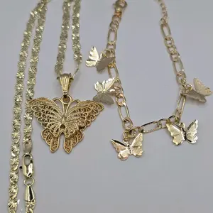 Butterflies set  bracelet with chain set  beautiful style  gold-plated 7½ to 8"inches 24"inches chain
