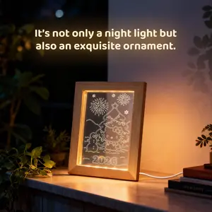 Hello Kitty Christmas Snowman Wooden LED Photo Frame Night Light - Winter Scene Decoration, Includes 2026 Symbol | Soft Ambient Lighting ️