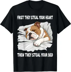 100% Cotton English Bulldog Sleeping Pajamas Nightgown Men Women Girls Kids T-Shirt