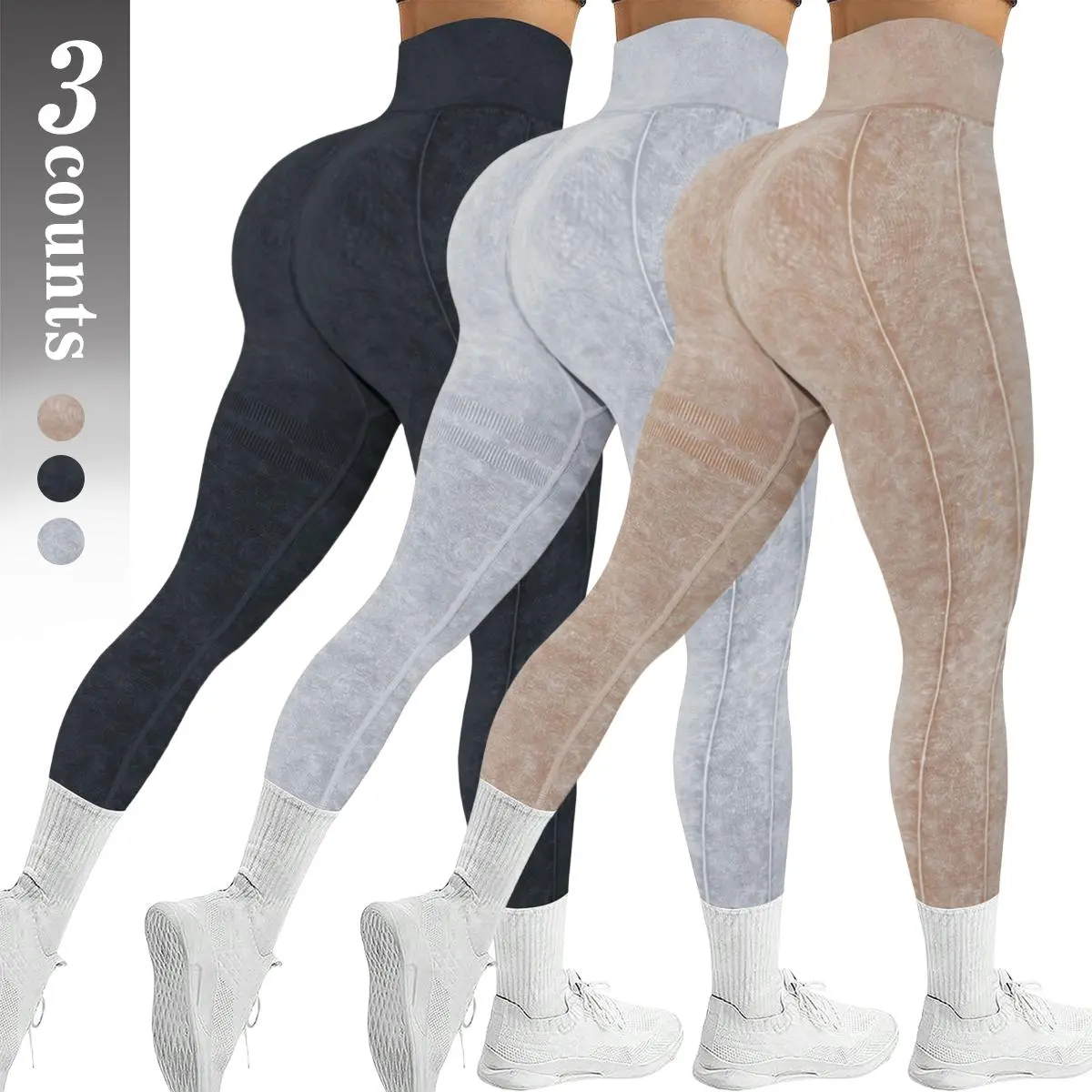 Betto Women's High-Waist Vintage Wash Leggings, Seamless Stretchy Fabric, Butt-Lifting & Side Stripe Design, Perfect For Yoga, Gym & Daily Wear, Spring & Summer