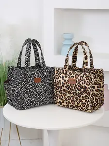 Thick Fabric Lunch Box Bag, Tote Lunch Bag, Fashion Simple Zip Closure Portable Work Organizer, Shopping Bag, Retro Large Capacity Cloth Bag, Lunch Bags for Women