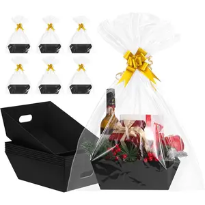 10PACK Black Baskets For Gifts Empty, 10x12"Thick   Basket with 10 Bows 10 Bags Empty  Baskets for Christmas, Easter, Birthdays, Snacks, Farmers Market