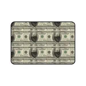 Skull & Currency Pattern Desk Mat, Artistic Decorated Graphic Desktop Mat for Home Office Textile Furnishings, Artistic Desktop Mats, Decorated Desktop Mats