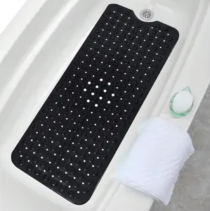 Long Size Anti Slip Bathtub Floor Mat with Massaging Nubs & Fast Drain Holes, Secure Suction Cup Shower Safety Mat for Household Bath, Elderly & Children