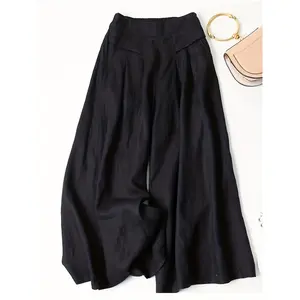 Linen Wide-Leg Ankle Pants, Breathable Thin Loose Linen Skirt Pants, Ethnic Style Vintage Trousers