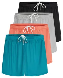 4 Pack: Womens Active Athletic Performance Mesh Shorts with Pockets (Available In Plus Size)