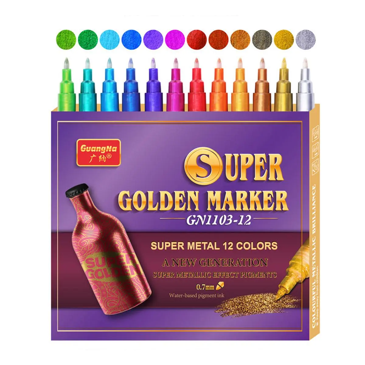 Golden Marker Pen (12pcs), Metallic Marker Pen, DIY Graffiti Pen, Personalized Signature Pen, Office Stationery & Supplies