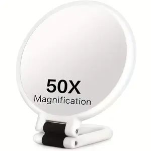 50x Magnifying Dual-Sided Handheld Mirror with Adjustable Stand and Travel Case, Foldable Makeup Mirror for Precision Grooming, Travel Hand Mirrors