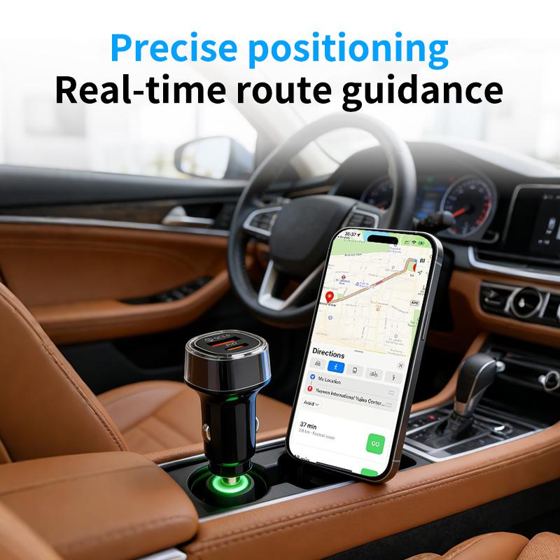 2-in-1 Car GPS Tracker & Fast Charger, Dual System Locator for IOS Find My & Google Find Hub, Anti-Theft Vehicle Finder with Quick Charge USB-C Port, No Subscription Neede