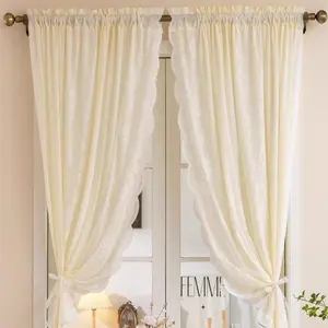 Solid Color Lace Curtain, 2 Counts Modern Luxury Ornate Lace Curtain, Window Curtain for Home Living Room Bedroom Balcony