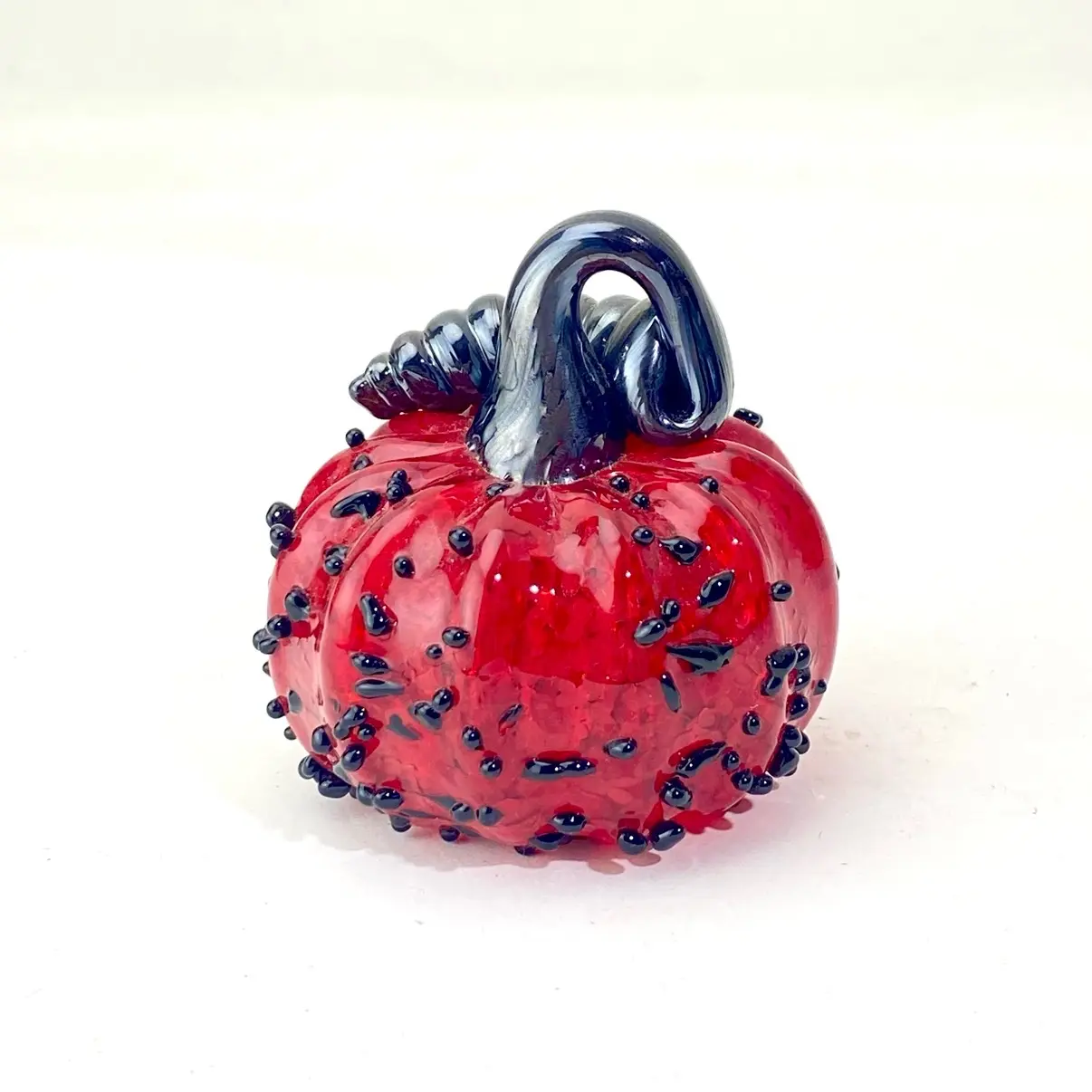 Mini Red and Black Glass Speckled Pumpkin Decor Ornament