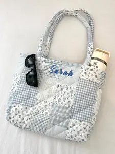 Personalized Embroidered Quilted Patchwork Tote Bag Large Quilted Floral Bag Pretty Soft Durable Tote Bag Bridesmaid Quilted Weekend Bag