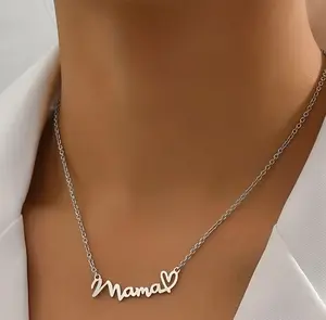 Minimalist Stainless Steel Initial Pendant Necklace for Mom, Minimalist-Matelassé Chain Jewelry, Modern Versatile Accessories, Short Fashionable Daily Accessory, Mother's Day Gift Ideas, Necklace Initial