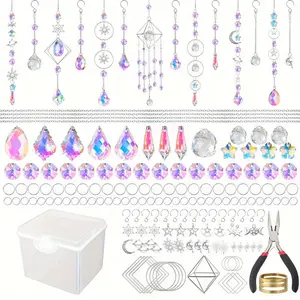 DIY Crystal Sun Catchers, 310pcs/set Hanging Prism Suncatcher for Window, DIY Suncatcher Kit, Glass Crystal Alloy Accessories for Home Decor, Bohemian Wind Chime