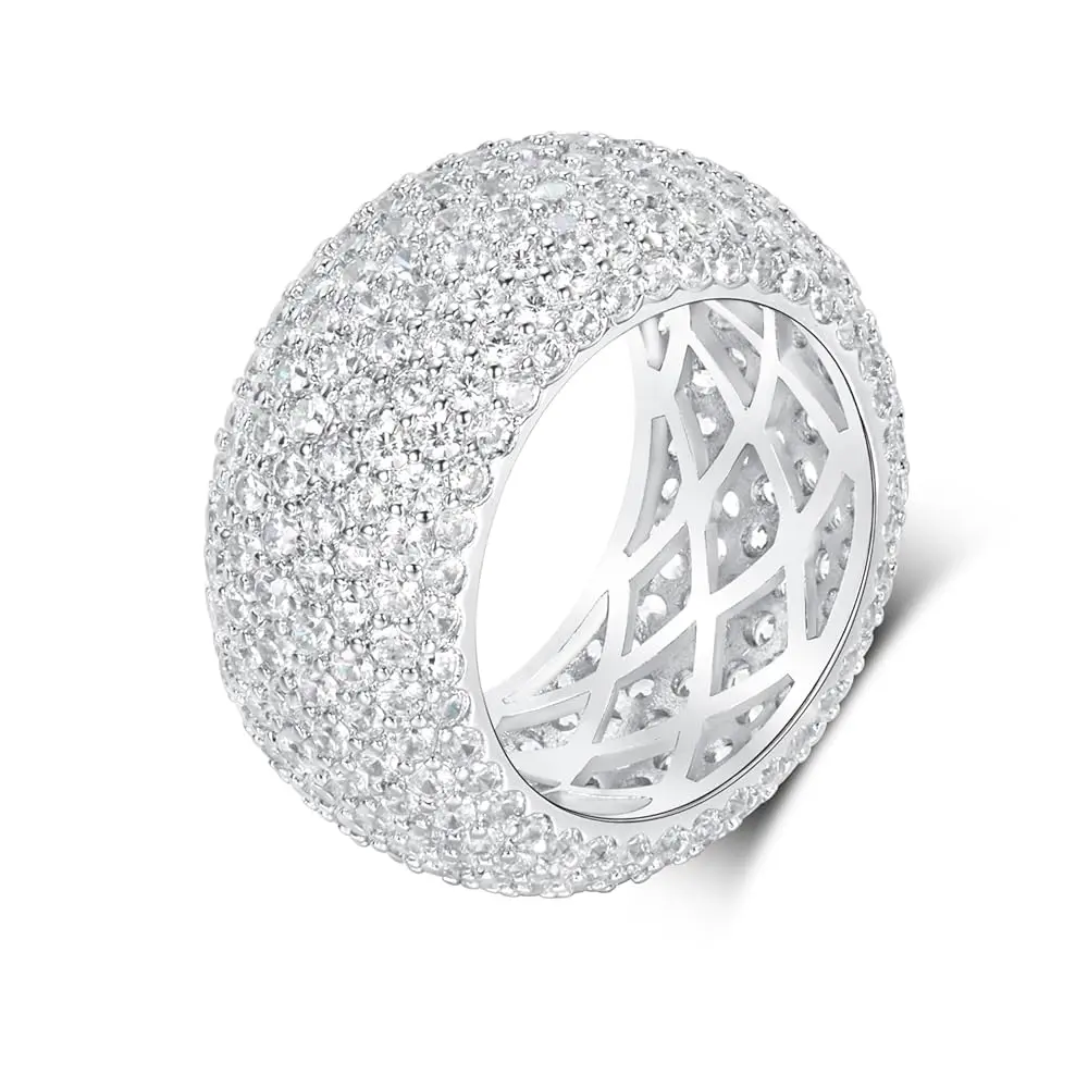 GEMSME 12MM Cubic Zircon​ Ring Eernity Band Christmas, New Year, Birthdays, Weddings, Anniversaries, Valentine'S Day, Mother'S Day, Unisex.ARS11200W Round Cz Gold Plated Rings