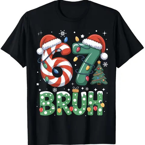 Women's Short-Sleeve 67 Meme Christmas Casual Minimalist Graphic Blouse, Sports & Outdoor Casual Top, Funny Graphic Clothing