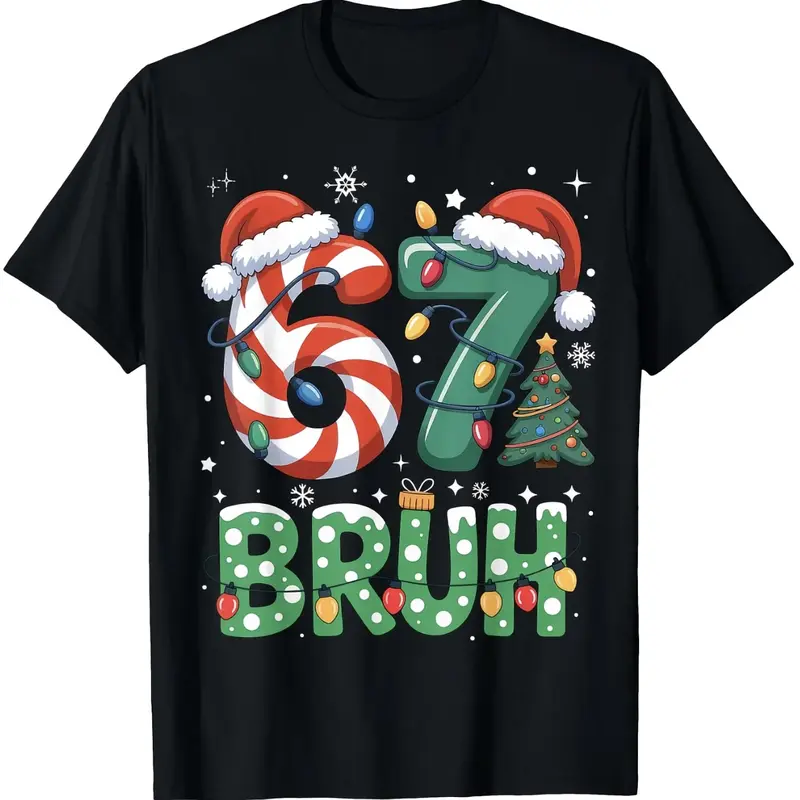 Women's Short-Sleeve 67 Meme Christmas Casual Minimalist Graphic Blouse, Sports & Outdoor Casual Top, Funny Graphic Clothing