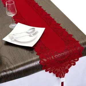 Lace Table Runner for Wedding Party Coffee Table Decor Red, 13 x 70 Inch