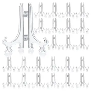 48PCS Mini Easel Stands Plastic Plate Stand Holder Display Picture Easel for Display Picture Frame Collectibles Desktop Weddings Party Home Decoration (3 Inch,Clear)