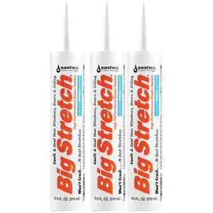Sashco 10016 10.5oz Big Stretch High Performance Interior Exterior Weatherproof Seal Caulk - White - 3 Pack