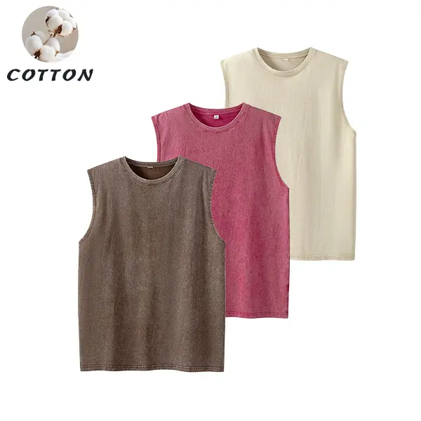 3-Pack Men’s Cotton Sleeveless Muscle Tanks: Vintage acid wash, distressed/cut-off, loose-fit workout shirts; running shirts for men and women; cotton workout tanks; sleeveless acid-wash shirts; distressed muscle shirts; spring statements