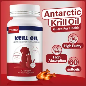 TSKOU Antarctic Krill Oil Soft Capsules for Dogs and Cats | High Purity & Absorption | 60 Softgels | Pet Dietary Supplement | Omega-3(EPA+DHA) | Brain&Heart Health | Skin&Coat Health