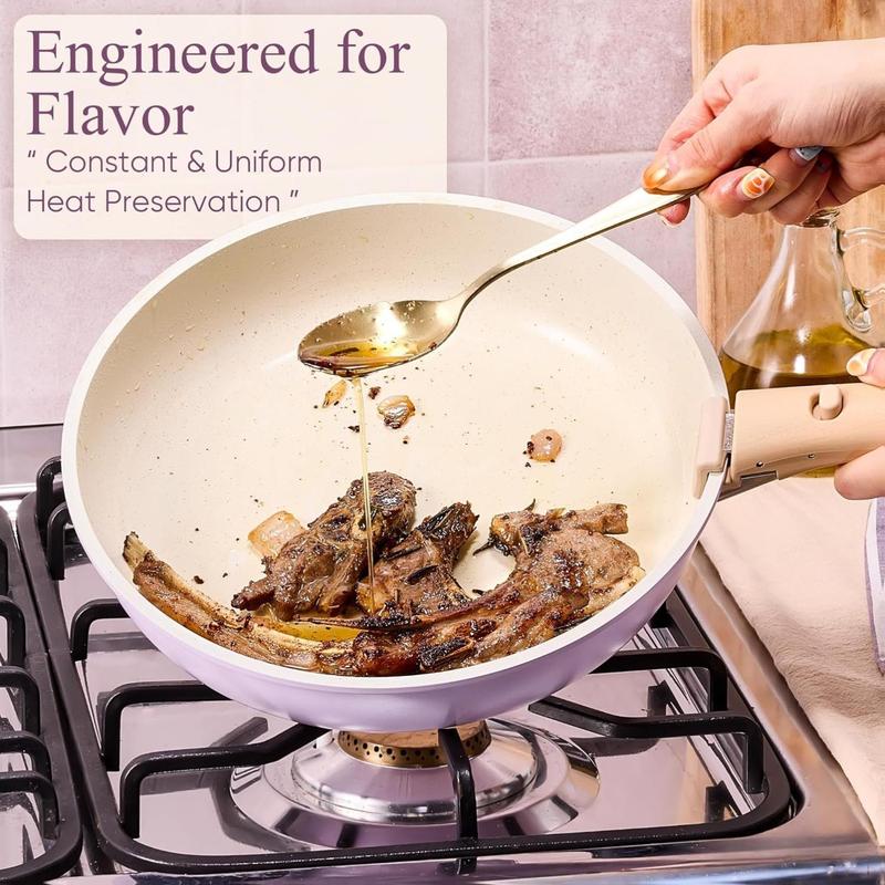 CAROTE Pots and Pans Set Non Stick, Cookware Sets, 19pcs Kitchen Set, Oven/Fridge Safe, Space Saving Pots Set, Nonstick Set with Versatile Removable/Detachable Handle, Induction RV Set, Purple