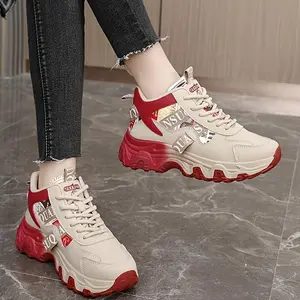 New Women’s Thick-Soled Height-Increasing Casual Sneakers – Breathable Synthetic Upper & Rubber Outsole, All-Season Versatile Lace-Up Shoes for Sports & Casual Wear, Comfortable Walking, Trendy Lightweight Footwear