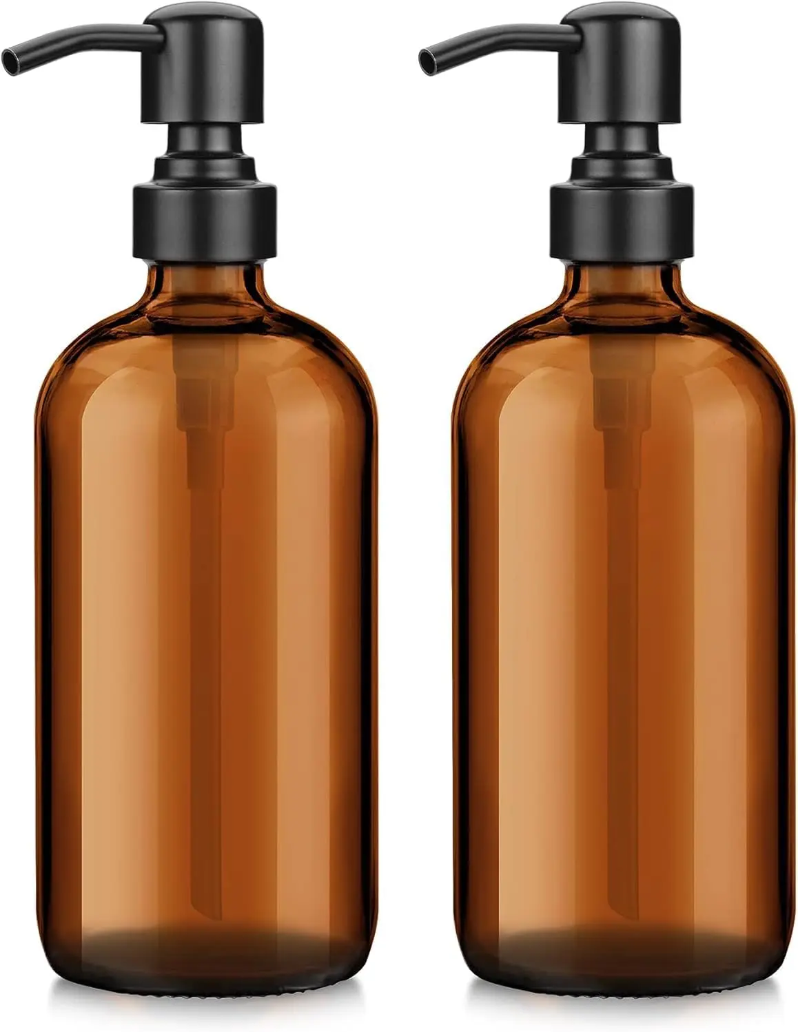 Amazerbath Amber Glass Soap Dispenser, 2 Pack Soap Dispenser Set with Stainless Steel Pump, Vintage Liquid Brown Soap Dispensers Bottle, 17 Oz Dish Soap and Hand Soap Dispensers for Bathroom Kitchen AmazerBath