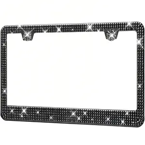 Metal Rhinestone License Plate Frame, Black & White Diamond, 1-2 Pack with Screws