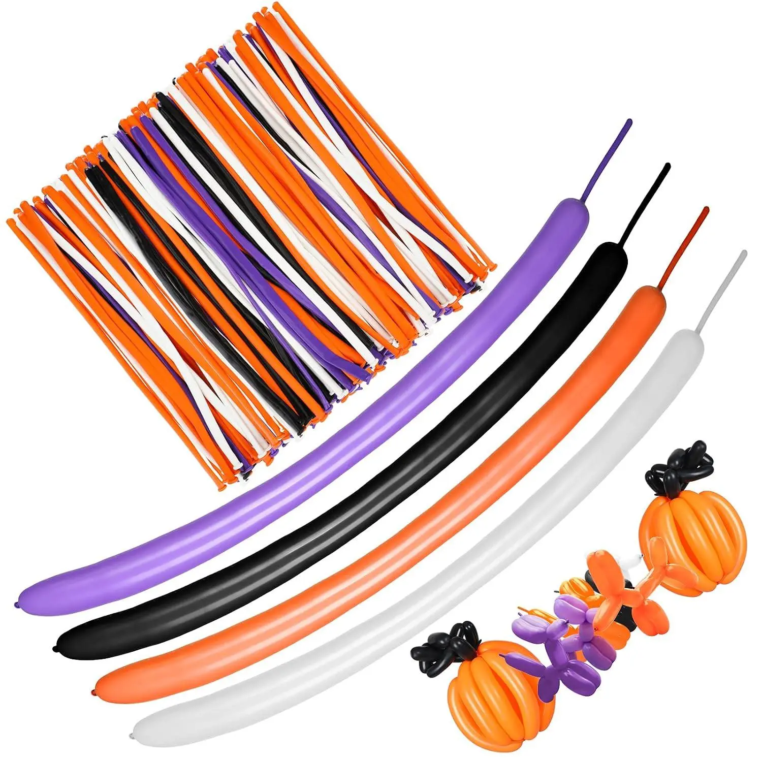 100 Pieces Long Balloons Halloween Magic Modeling Balloons Long Color Latex Balloons Twisted Diy Animal Balloons Toy Balloons For Halloween Party Carnival Party Supplies, Black, White, Orange, Purple