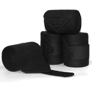 Soft Fleece Leg Wraps Equestrian Leg Bandage 4-Pack (Full 10ft, Black)