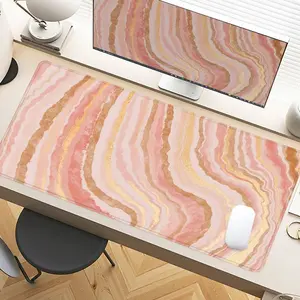 Desk Pad Pink Marble Wave Abstract Pattern Gaming Mousepad XXL Mouse Pad For Laptop Desk Mouse Pad Extra Large With Non-Slip Rubber Base Stitched Edges Surface For PC Gamers Office Workers & Home Use Perfect Gift For Holidays And Special Occasions