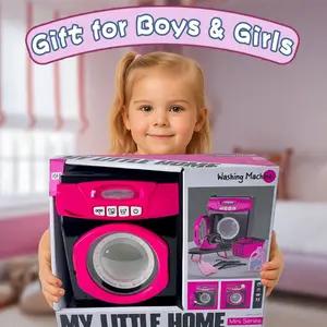 Kids Washing Machine Play Set for Ages 3+, Realistic Durable Toy with Laundry Basket, Detergent, Iron, Hangers, Baskets, Fabric, Educational Cleaning Game