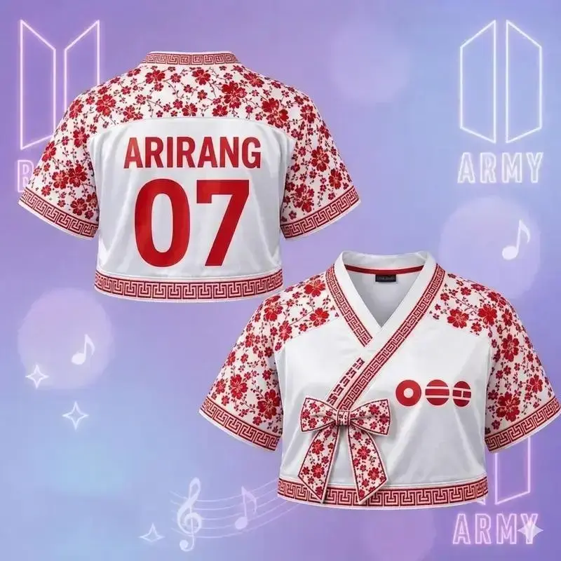 Hanbok Crop Top Jersey, Arirang World Tour 2026 Jersey, Korean Floral Concert Shirt, Hanbok V-Neck Fan Outfit, Kpop Inspired Gift