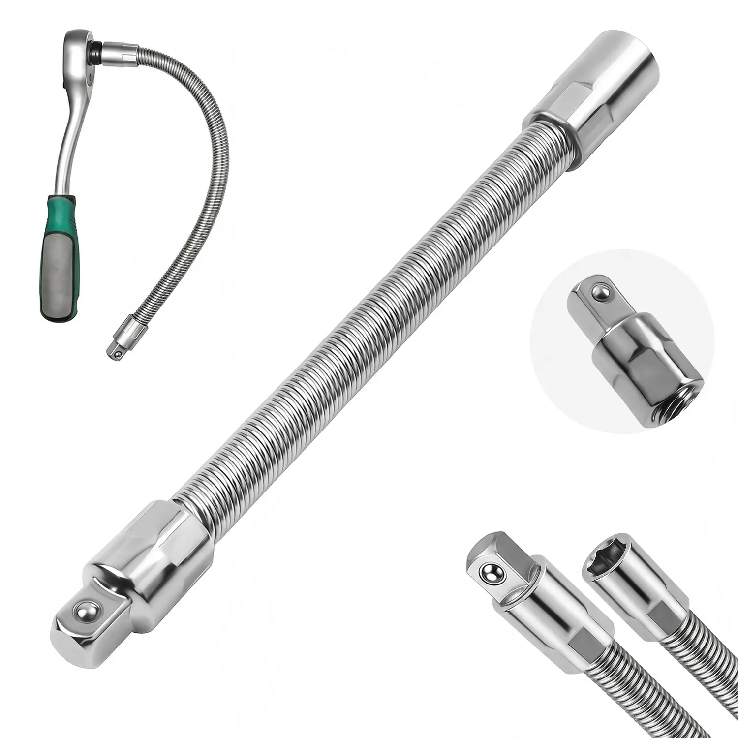 1/2" Drive Flexible Socket Extension, 25cm Wrench Extender, Heavy Duty Ratchet Extension Tool for Automotive Repair, Mechanics, Garage & DIY Projects