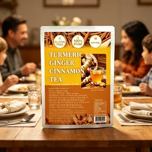 Natural Turmeric Spiced Herbal Tea Bags, 60-Bag Value Pack with Ginger & Cinnamon - 100% Pure Powdered, Additive-Free, Allergen-Excluded (Dairy, Sugar, Gluten), Vegan, Keto & Caffeine-Free Herbal Remedy for Christmas