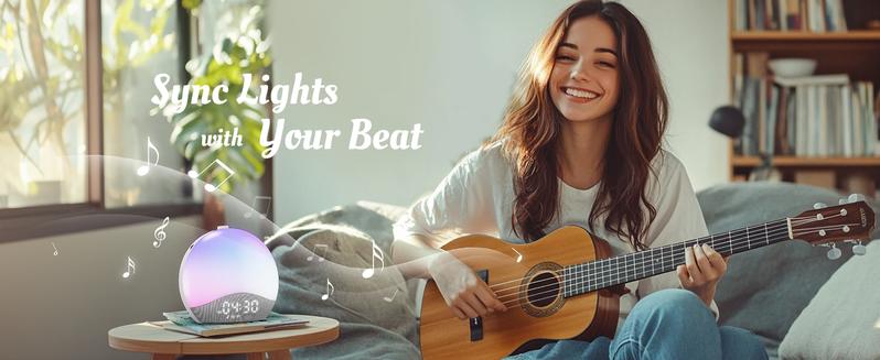 ecozy Sunrise Alarm Clock, White Noise Machine for Sleep, Upgraded Backlit Buttons, Bluetooth Speaker, Dimmable Night Light for Heavy Sleeper, Adults, Kids