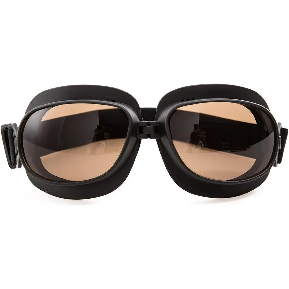 Motorcycle Goggles Vintage Pilot Goggles Retro Motocross Goggle Outdoor Eyewear Sports Glasses for Half Helmet (Black frame Black lens)