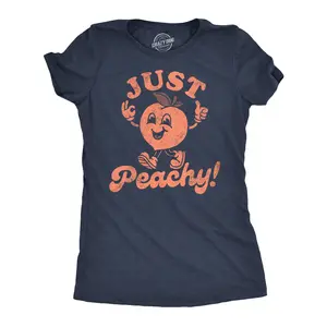Womens Funny T Shirts Just Peachy Sarcastic Graphic Tee for Ladies Funny Womens T Shirts Cute Vintage Fashion Casual Ladies T-Shirt Gift Sarcastic Tops for Women Funny Food Top Women's Novelty Tees Navy -